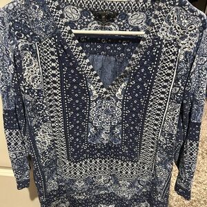 Lucky Brand Blue and White Patterned Blouse